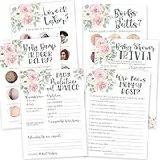 Hadley Designs 75 Floral Baby Shower Games For Girls - 6 Games Double Sided, Who Knows Mommy Best Baby Shower Game Funny, Love or Labor, Beer Belly, Baby Trivia, Baby Prediction And Advice Cards etc…