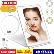 Large LED Makeup Mirror Foldable W/ 80 LEDs 3 Colors Light Modes USB Recharge AU