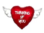 Thinking of You Heavenly Balloons heart shaped with angel wings () Red