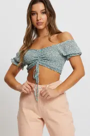 Print Rouching Crop Top - Size 14, Women's Semi Crop