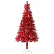 Wellwood 6 ft Tinsel Christmas Tree with 24ct Assorted Ornament Set, Metal