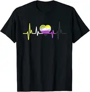 [VidiAmazing] Nonbinary Pride Heartbeat LGBT Non Binary Flag Heartbeat ds541 T-Shirt
