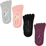 [Dress Cici] Non Slip Five Finger Socks, Extra Low Cut Yoga Pilates Socks with Bottom Grips (4 Pack)
