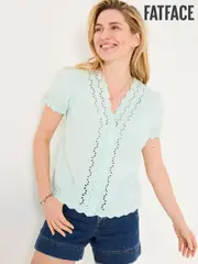 FatFace Aguste Mint Green Broderie Blouse (AK9290) | $111