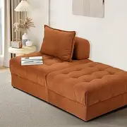 Oikiture Floor Sofa 2 Seater Lounge Chair with Ottoman and Cushion Velvet Sofa Set Brown