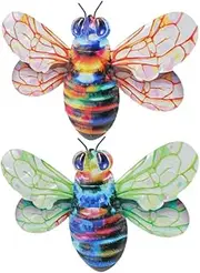 Baluue 2pcs Metal Wall Art, Bee Wall Hanging Ornament Garden Decor, 3D Iron Bee Art Sculpture for Outdoor Yard Sheds Fences