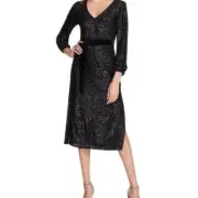 $198 BETSEY JOHNSON JL308367 BLACK SEQUIN 'MOB WIFE' LINED MIDI DRESS XXL
