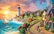 SunsOut Lighthouse by the Sea 550 Piece Jigsaw Puzzle By Image World