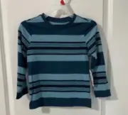 Wonder Nation Teal & Black STRIPED Long Sleeve Cotton Tee Shirt Boys XS (4-6)