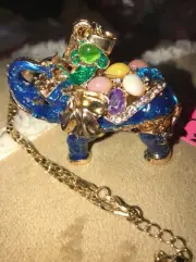 Betsey Johnson Necklace Blue ELEPHANT GOLD CRYSTALS Gift Box Organza Bag