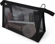 FuninCrea Mesh Travel Cosmetic Bag Nylon Toiletry Bag Small with Zip Make Up Organiser 19 x 13 cm Triangle Makeup Bag Portable Cosmetic Bag for Cosmetics Toiletries, Black, 19x13cm, Modern