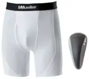 Mueller Adult Athletic Support Shorts w/ Flex Shield Cup, White/Gray - LG - NWOP