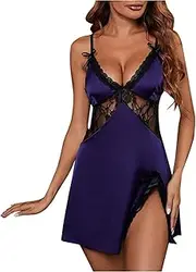 [UIVHLW] Stretch Chemise Plus Size Lace V-Neck Strap Night Nightie