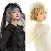 Exquisite Black White Veil Lace Veil Headdress for Proposal Party