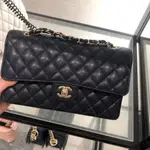 二手 CHANEL COCO 25CM A01112 黑色荔枝皮 雙金鍊 雙蓋羊皮銀鍊肩背包手提包現貨