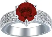 [VPbao] Wide Ring Band Plated 925 Silver Cubic Zirconia CZ Wedding Rings Red