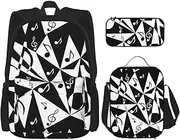 [CADREWY] Stylish Musical Note Pattern Print Travel Bag Adjustable Shoulder Straps Lunch Bag Pencil Case Large Capacity Bag, Black, One Size