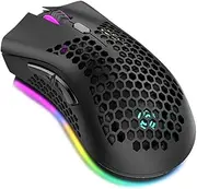 2.4G Wireless Gaming Mouse Reable Mouse with RGB Light Effect 3 Adjustable DPI Hollowed-Out Honeycomb Design Black