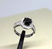 NEW 2.5CT BLACK DIAMOND ENGAGEMENT RING 18K WHITE GOLD D 1.4CT SIZE 7 WOMEN 5.2G