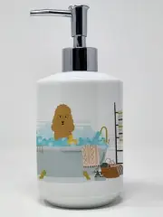 Tan Poodle in Bathtub Ceramic Soap Dispenser Hand Soap Dispenser Pump Bottles