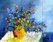 Art Mural Tumbled Marble Flowers Backsplash Tile #66