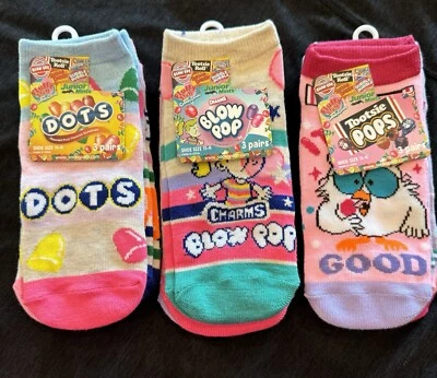 9 Pairs CUTE Girls Socks Candy Dots Tootsie Pop Blow Pops!! Fun & Wacky Kids !