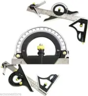 12" SS COMBINATION PROTRACTOR TRI-SQUARE RULER LEVEL MULTI-PURPOSE