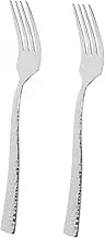 Luxshiny 2pcs Modern Long Handle Stainless Steel Dinner Forks Heavy Duty Cutlery with Hammered Surface for Appetizers Salads and Desserts Stylish Metal Serving Forks