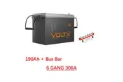 VoltX 12V 190Ah Lithium Battery + Bus Bar M8 Power Distribution Terminal Block (6 GANG 300A Red)