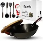 Eclimia Cast Iron Wok | Nonstick Stir-Fry Pan | Wok, Lid & Four Coking Spatulas