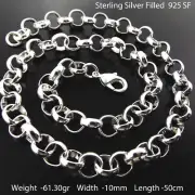Chain Real 925 Sterling Silver Filled Solid Belcher Rolo Link Necklace 50cm