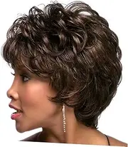 Short Brown Wig for Women, Natural Curly Layered Synthetic Hair Short Wig with Bang Ladies, Fashion Woman Hair Cover Black Brown Wig Short Curly Wigs