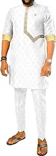 [OAQAO] Men Tracksuit African Clothes Dashiki Embroidery Short Sleeve Shirt and Ankara Pants Set Dashiki Outfits