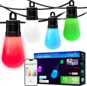 Smart Color Changing String Lights, 48 Ft, 15 Lightweight RGB LED Patio Lights,