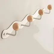 Wall-Mounted Coat Rack,with Anti-Tear Wooden Ball Hook Rail,Wall Hooks Adhesive & Screw in,Heavy Duty Metal Coat Hanger Wall Mount,Wave Hooks for Entryway,Bathroom,Bedroom,Kitchen(4Hooks)