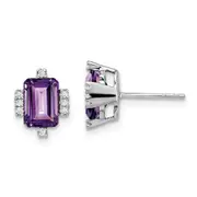 Solid 14k White Gold Simulated Emerald Simulated-shape Amethyst and CZ Earrings