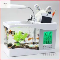 在飛比找蝦皮購物優惠-usb迷你魚缸創意禮物 家居用品水族箱 筆筒時間鬧鐘日曆LE