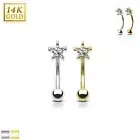 14K Gold Prong Star CZ Curved Barbell Eyebrow Rook Daith Piercing 16G