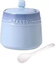 TYMYYS Ceramic Sugar Bowl With Lid, Sugar Bowls For Countertop Coffee Bar Accessories, Sugar Bowl With Spoon, Salt Cellar With Lid-blue-240ml/8.5oz