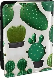 [GaxfjRu] Green Cactus Print Leather Passport Holder Covers Case, Waterproof Travel Wallet Passport Holder for Women Men, Black, One Size
