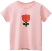 [Meufam] Toddler Baby Girls Summer Flowler Print Short Sleeve T-Shirts Clothes with Flowers Print Shirts for Girls 1 Pack