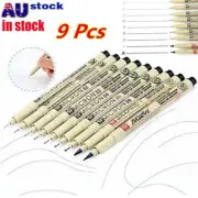 9PCS Black Sakura Pigma Micron Fine Line Pen BR Drawing Set Drawing Ink Pens KC