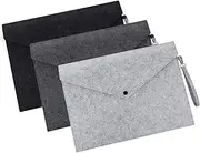 File Folders- Felt Folder Expanding File Folder Paper Envelope A4 Folders with Lanyard (3 PCS) (Light Gray+Dark Gray+Black, One Size)