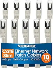 Slim Cat8 Ethernet Network Patch Cable – 10-Pack - 40Gbps & 2000MHz, Snagless Boot, 30AWG Pure Bare Copper Wire, Gold-Plated Contacts, Lifetime Mfg Warranty – 14ft, 10 Pack, Grey