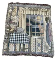 Triple Woven Jacquard Throw BREAKFAST Memories Collection Cat Bird Table Home