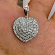 1.50Ct Round Cut Moissanite Heart Pendant 14K White Gold Plated 18" Free Chain
