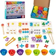 Montessori Arithmetic Math Toy Set,Silicone Digital Learning with Beads,Chopsticks & Spoons,Number Crunching Clip Bead Matching,Learning Activities Toys Educational Early