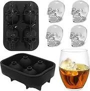3D Skull Flexible Silicone Ice Cube Mold Tray, Easy Release Realistic Skull Ice Cube Maker-Makes Four Giant Iced Skulls, BPA Free, Black