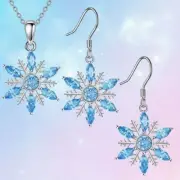 Snowflake Blue Crystal Necklace & Earrings Set