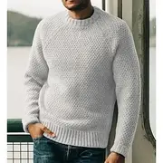 Men's Pullover Sweater Jumper Fall Sweater Jumper Ribbed Crochet Knit Regular Knitted Plain Crew Neck Retro Work Daily Wear Clothing Apparel Winter Black White